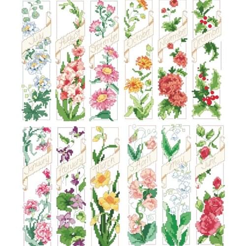 Seasons flowers Craft Stich Cross Stitch Bookmark Months Plastic Fabric Needlework Embroidery Counted Cross-Stitching Kit