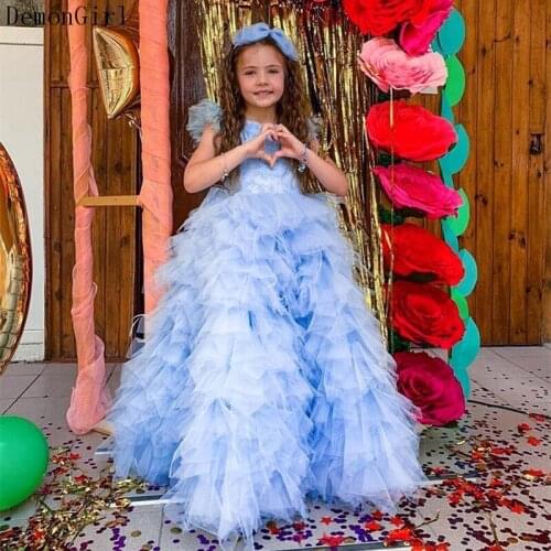 Sky Blue Princess Flower Girls Dresses For Wedding Communion Pageant Party Prom Gown Pageant Birthday Dress 1-14Y