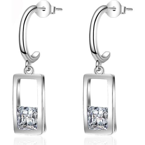 New Rectangular Zircon 925 Sterling Silver Drop Earrings for Women Girl Party Jewelry Geometric Statement Earring Girl