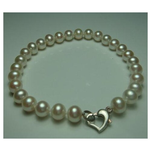 Wholesale New Favorite White Pearl Bracelet 7mm Real Freshwater Pearl Jewelry Silver Heart Clasp Handmade Classic Women Gift