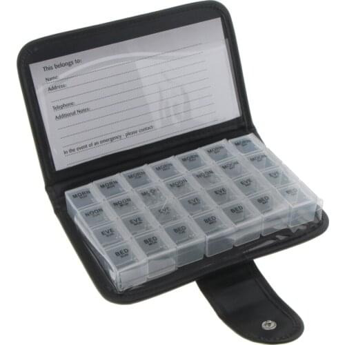 7 Day PU Pill Organizer Dispenser Box Wallet Weekly Medicine Travel