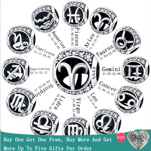 CodeMonkey Genuine 925 Sterling Silver 12 Constellation Zodiac Round Beads Fit Original 3mm Bracelet Charms Jewelry CMC1218