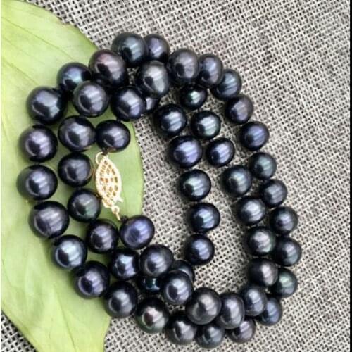 8x9mm black real pearl choker necklace gold clasp natural Freshwater PEARL Women Jewelry 35cm 43cm 15'' 17