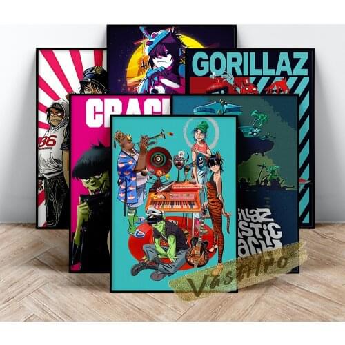 Gorillaz Poster, Virtual Band Wall Art, Cartoon Virtual Character 2d Noodle Russel Hobbs Murdoc Niccals Wall Picture, Fans Gift