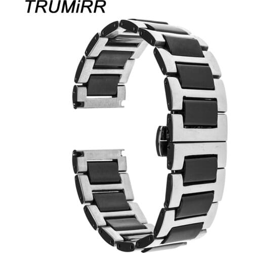 20mm Ceramic & Stainless Steel Watch Band for Samsung Gear S2 Classic R732 & R735 Moto 360 2 42mm Strap Butterfly Clasp Bracelet