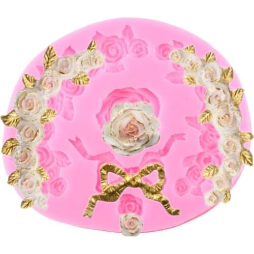 Rose Wreath Border Fondant Mold Flower Silicone Molds Cupcake Topper Chocolate Gumpaste Mould DIY Wedding Cake Decorating Tools