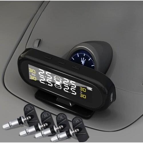 Tire Pressure Monitoring System With 4 External Sensors Car Tyre Pressure Monitor Temperature Warning Fuel Save Solar TPMS