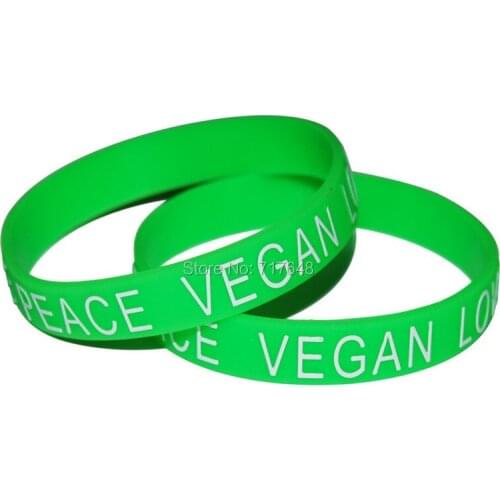 100pcs Light Green Vegan Love Peace Activist Veganism Awareness wristband silicone bracelets free shipping by epacket A
