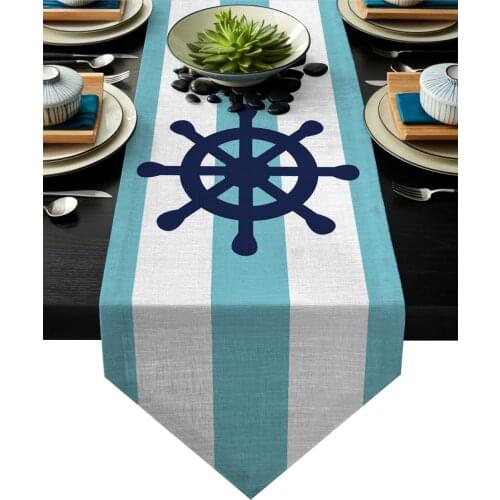 Blue Striped Background Rudder Table Runner Christmas Decorations for Home Table Decorarion