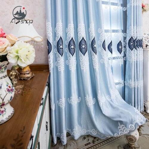 AS Modern simple fresh blue angel eyes embroidery window shading customization Window Curtains for Living dining room bedroom