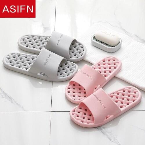 ASIFN Women Bathroom Slippers Summer Indoor Non-slip Home Soft Bottom Quick-drying Bath Hollow Couple Household Slippers Men