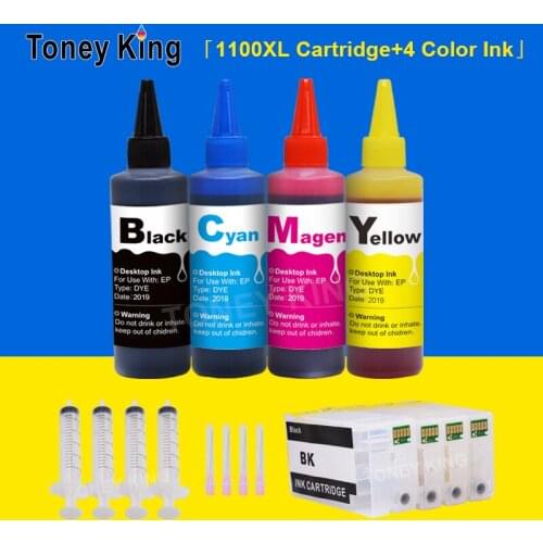 Toney King PGI-1100 Refillable Ink Cartridge + 4 Bottle Dye Ink for Canon MAXIFY MB2010 MB2110 MB2710 Inkjet Printer for PGI1100