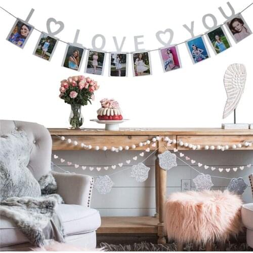 I LOVE YOU Photo Banner Heart Garland Banner for Valentines Day Wedding Engagement and Party Decoration Supplies