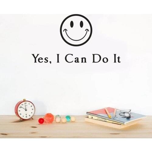 Yes I Can Do It Smile face vinyl Wall Sticker Wall Decoration Decals Lettering Art Words Inspirational Stickers Home Decor