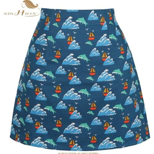 Sishion 2021 Summer New Dolphin Print Beach Skirt SS0008 Cotton High Waist Swing Female Skirts Plus Size