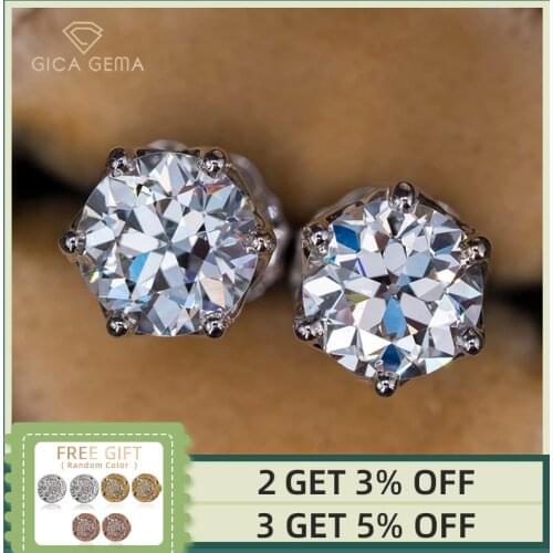 GICA Real 0.5-1 Carat D Color Moissanite Stud Earrings For Women Top Quality 100% 925 Sterling Silver Sparkling Wedding Jewelry