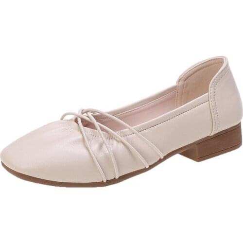 Womens Shoes Spring and Summer 2021 Fairy Wind Bean Shoes Gentle Thick Heel Shallow Mouth Round Head Small Shoes Single Shoes