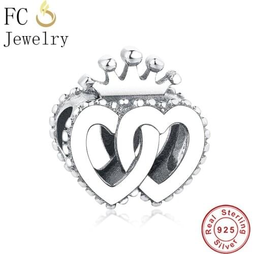 FC Jewelry Fit Original Brand Charm Bracelet 925 Sterling Silver Double Heart Crown Beads Women Making Wedding Berloque 2021