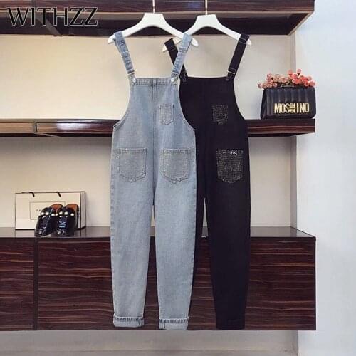 WITHZZ Spring Autumn Womans High Waist Plus Size Loose Denim Overalls Female Asian Size Jeans