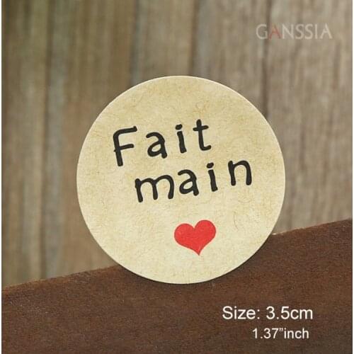 100pcs/lot Dia 3.5cm Kraft Paper Handmade Seal Stickers French Language"Fait Main"DIY Decoration Sticker Gift Label Supplies (ss