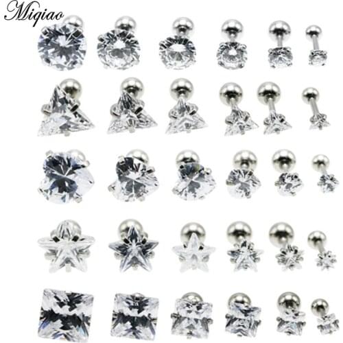 Miqiao 2pcs Stainless Steel Star Heart Shaped Earrings Hypoallergenic Unisex Earrings Body Jewerly