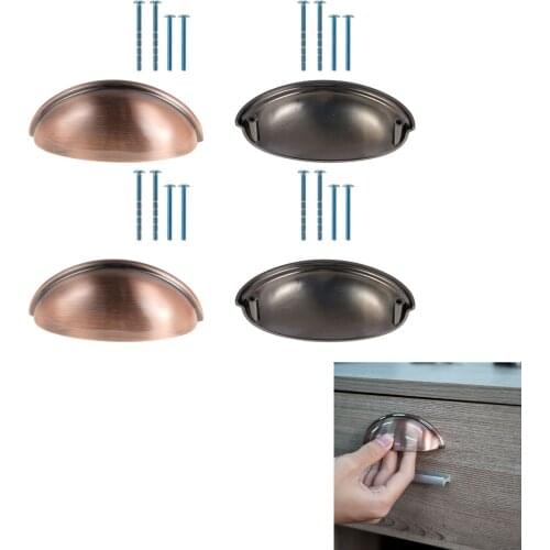 4Pcs Zinc Alloy Drawer Shell Shaped Pulls Handles Cabinet Cupboard Doors Handles with Mounting Screws Hardware Accessories