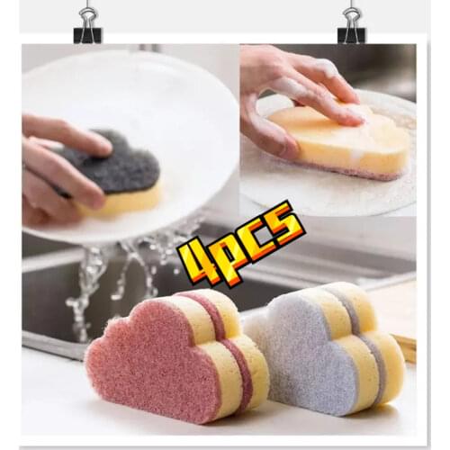 4Pcs Household Cleaning Tool Kitchen Cloud Sponge Cleaning Brush Office Dishwashing Brushes Sponge Bathroom Cleaner