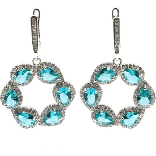 40x26mm Anniversary Silver Earrings For Sister Created Aquamarine Violet Tanzanite Bright Zircon Fine Jewelry Wholesale