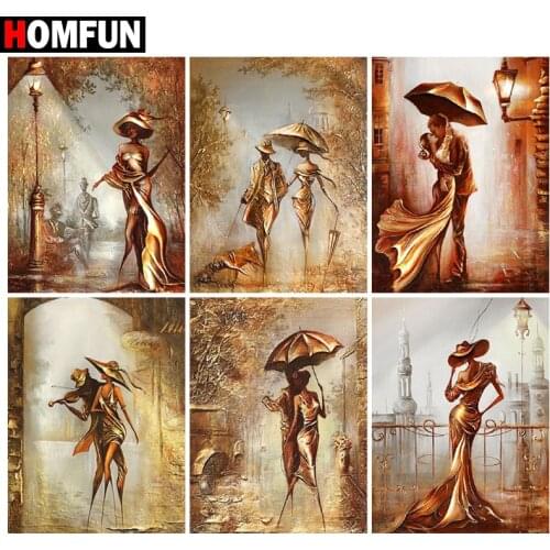 HOMFUN Diamond Painting "Woman umbrella couple" Cross Stitch Custom Photo Diamond Embroidery Square Round Drill Home Decor