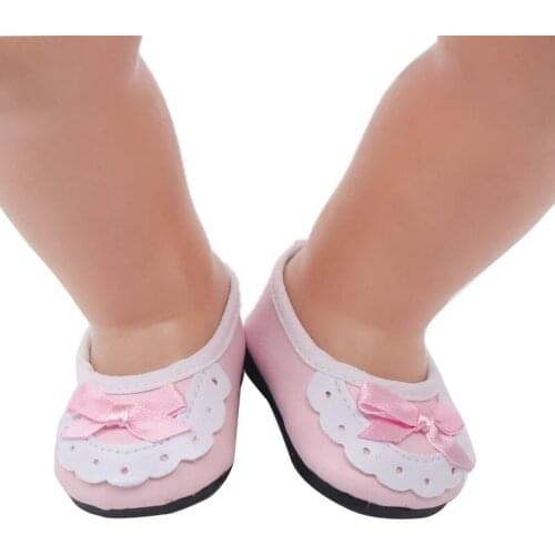 40-43 Cm Boy American Dolls Pink Bow Princess Shoes Newborn PU Dress Shoe Toys Accessories Fit 18 Inch Girls Doll Gift g37