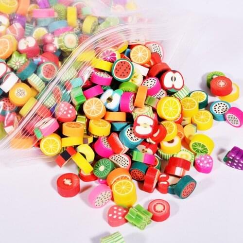 50Pcs 4.5mm Color Fruit/flowers Beads Polymer Clay Beads Polymer Clay Spacer Loose Beads for Necklace DIY Bracelet Accessories