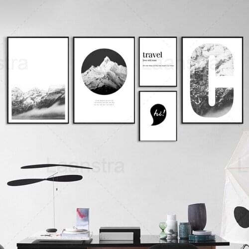 Black White Home Decoration Painting Landscape Mountain Peak Living Room Wall Canvas Poster Travel Simple Text Print Book Store