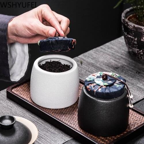 Black pottery tea caddy oolong tea storage tank Portable travel Tea Box Spice Sealed Ceramic Jar tea containers coffee canister
