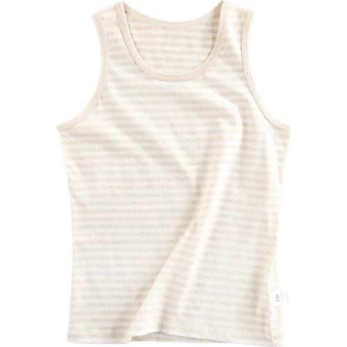 Kids Soft Thin Simple O Neck Stripe Sleeveless Thin Boy Girl Top Pullover Vest for Summer