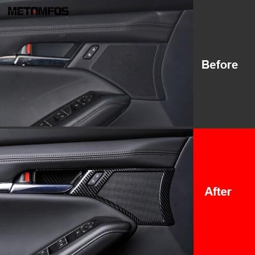 For Mazda 3 M3 Axela 2019 2020 Carbon Fiber Inside Door Handle Bowl Cover Trim Sticker Decoration Frame Interior Car Accessories