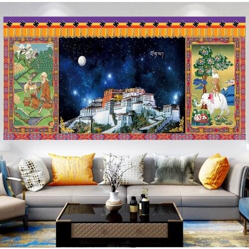 Moon Starry Tibet Potala Palace Tapestry Wall Hanging Blanket Gothic Home Decor