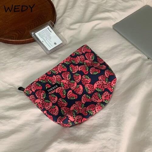 Cute Cosmetic Bag Cotton Fabric Large Toiletry Wash Bag Fruit Print Cosmetic Pouch Necesserie Organizer Makeup Case Women Clutch