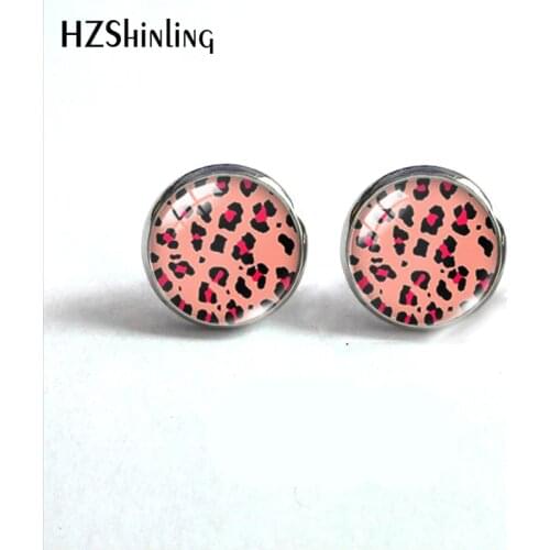 Fashion Colorful Leopard Print Round Stud Earrings Jewelry Colorful Leopard Print Glass Dome Earring Handmade Earrings Gifts