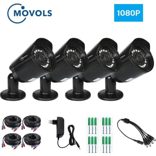 Movols 4 PCS Video surveillance camera 1080P AHD security camera with 60ft CCTV BNC & DCplug Cable waterproof Bullet camera