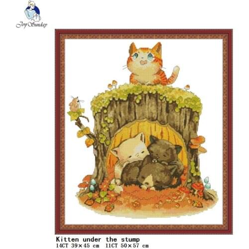 Kitten under the stump animal pattern cross stitch kit 11ct 14ct DIY sewing kit handmade needlework embroidery home decoration