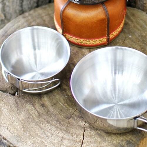 2pcs Folding Stainless Steel Cooking Army Outdoor Camping Bowl Cooking Picnic Bowl Set Aluminum Camping tableware