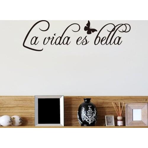 La Vida Es Bella Wall Stickers Vinyl Removable Spanish French Sentence Wall Decals For Living Room Bedroom Decoration Wallpaper