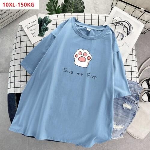 New summer short sleeve t-shirts cartoon funny cat women plus size Creativity tees 8XL 10XL loose cotton Low price tops 58 62 56