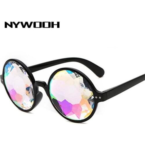 NYWOOH Kaleidoscope Glasses Women Trend Brand Designer Holographic Sun Glasses Men Rave Festival Cosplay Goggles Round Eyewea