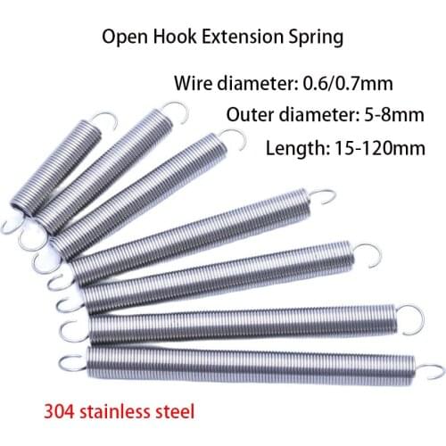 304 Stainless Steel Tension Spring Pullback Spring Draught Spring Wire Diameter 0.6 0.7 0.8mm Extension Spiral Spring