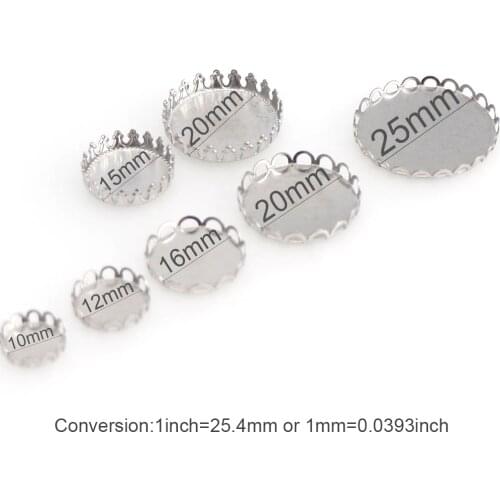 10 Pcs Blank Stainless Steel Oval Lace Crown Bezel Setting Cabochon Bases Pendant DIY Findings for Floating Charms Making