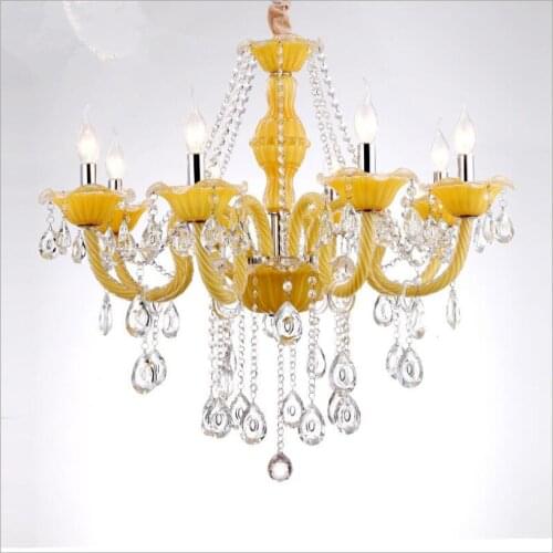 Mixed Color Yellow Crystal Chandelier Lustre Crystal Chandelier D950mm 12+6Arms E14 LED Optional Lustres De Cristal Chandelier