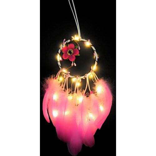 Pink Flower Dreamcatcher Small Wall Hanging Summer Decoration Wind Chime Feather Craft Gift
