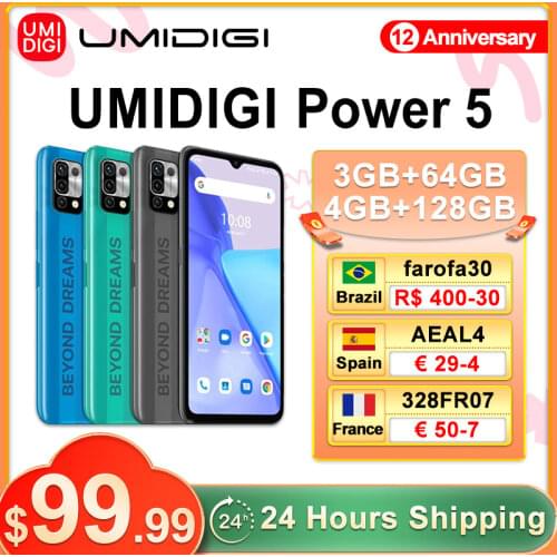 [World Premiere] UMIDIGI Power 5 3/4GB+64/128GB Android 11 Global Version Smartphone Helio G25 16MP AI Triple Camera 6.53'' Full