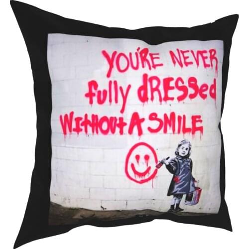 Banksy Lächeln Mädchen Kissenbezüge Wohnzimmer Street Art Graffiti Spray Farbe Kissen Abdeckung Kreative Decor Kissen 40*40cm
